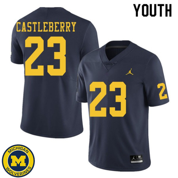 Youth Michigan Wolverines #23 Jordan Castleberry Navy University Jersey